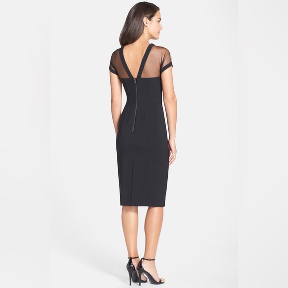 Maggy London Crepe Cocktail Sheath Dress Black Sheer Mesh Formal Career Event 10 - Picture 6 of 13